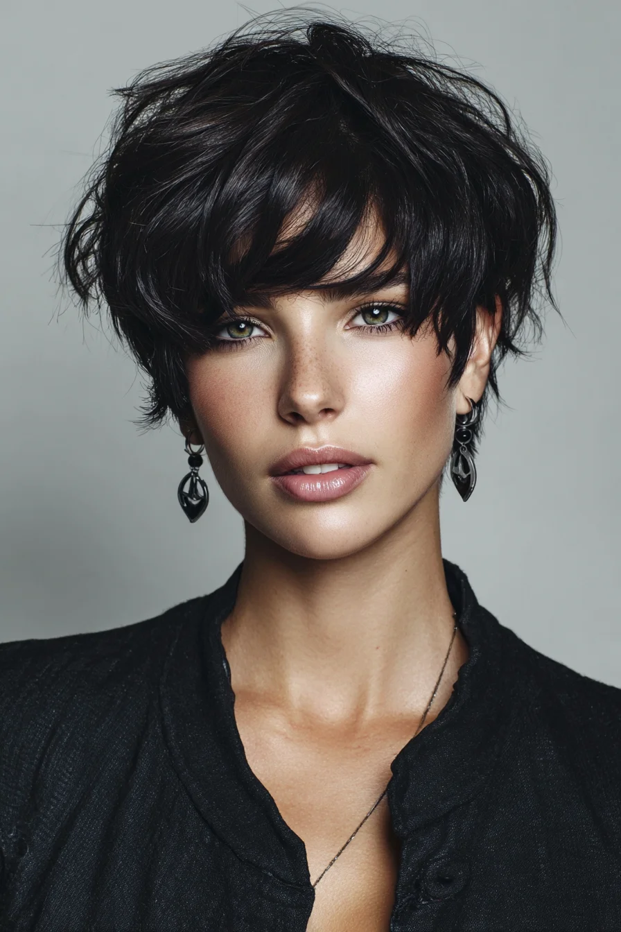 Textured Tousled Pixie with Long Fringe — Short Layered Cut