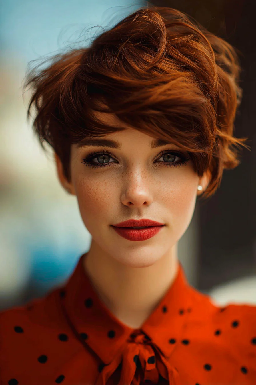 Textured Tousled Pixie with Side-Swept Fringe — Short Layered Crop