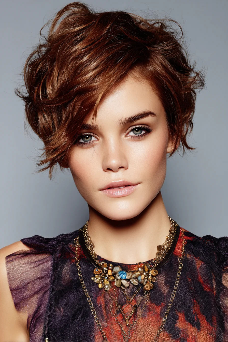 Textured Tousled Pixie with Side‑Swept Layers