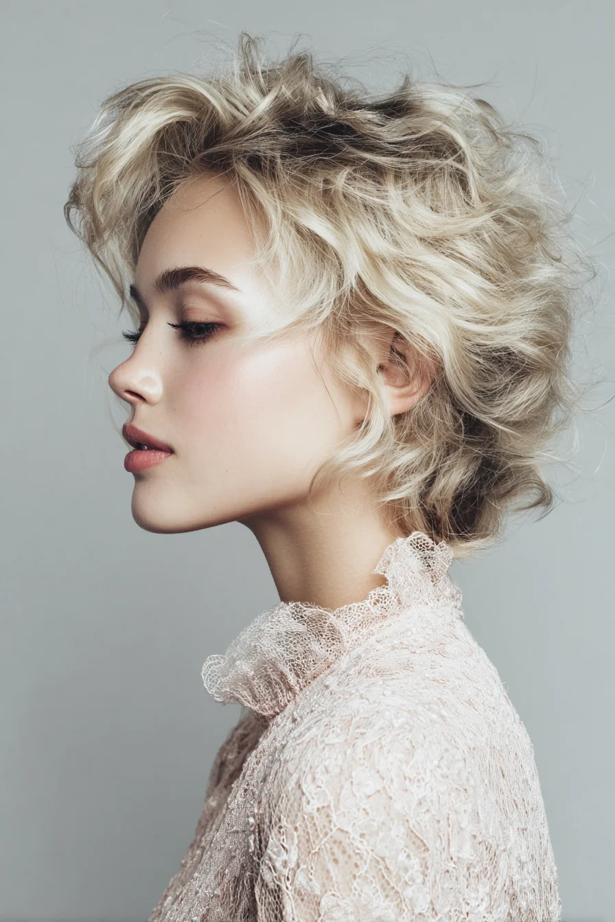 Textured Tousled Short Blonde Bob with Soft Face‑Framing Waves