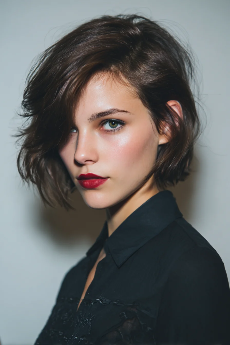 Textured Tousled Short Bob with Side‑Swept Fringe