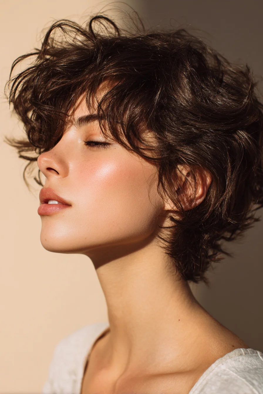 Textured Tousled Short Shag with Curtain Fringe (Short Wavy Hair)
