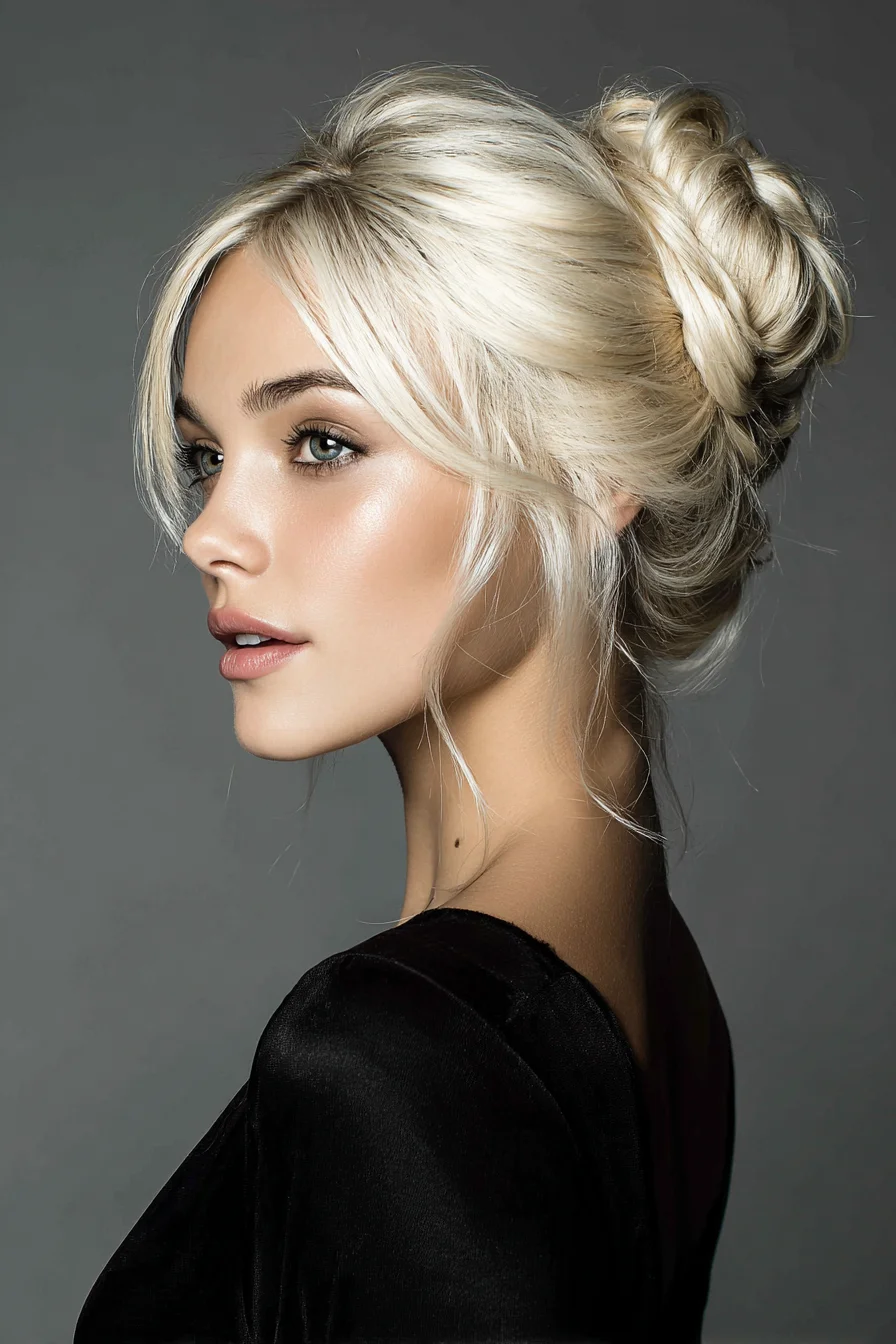 Textured Twisted Messy Bun with Soft Face‑Framing Pieces