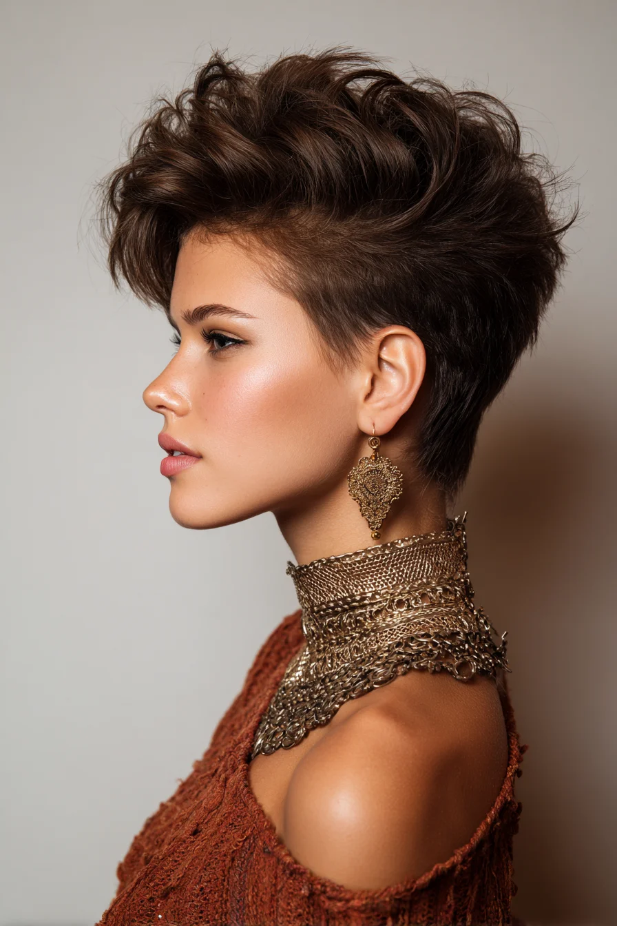 Textured Voluminous Pixie with Tapered Sides