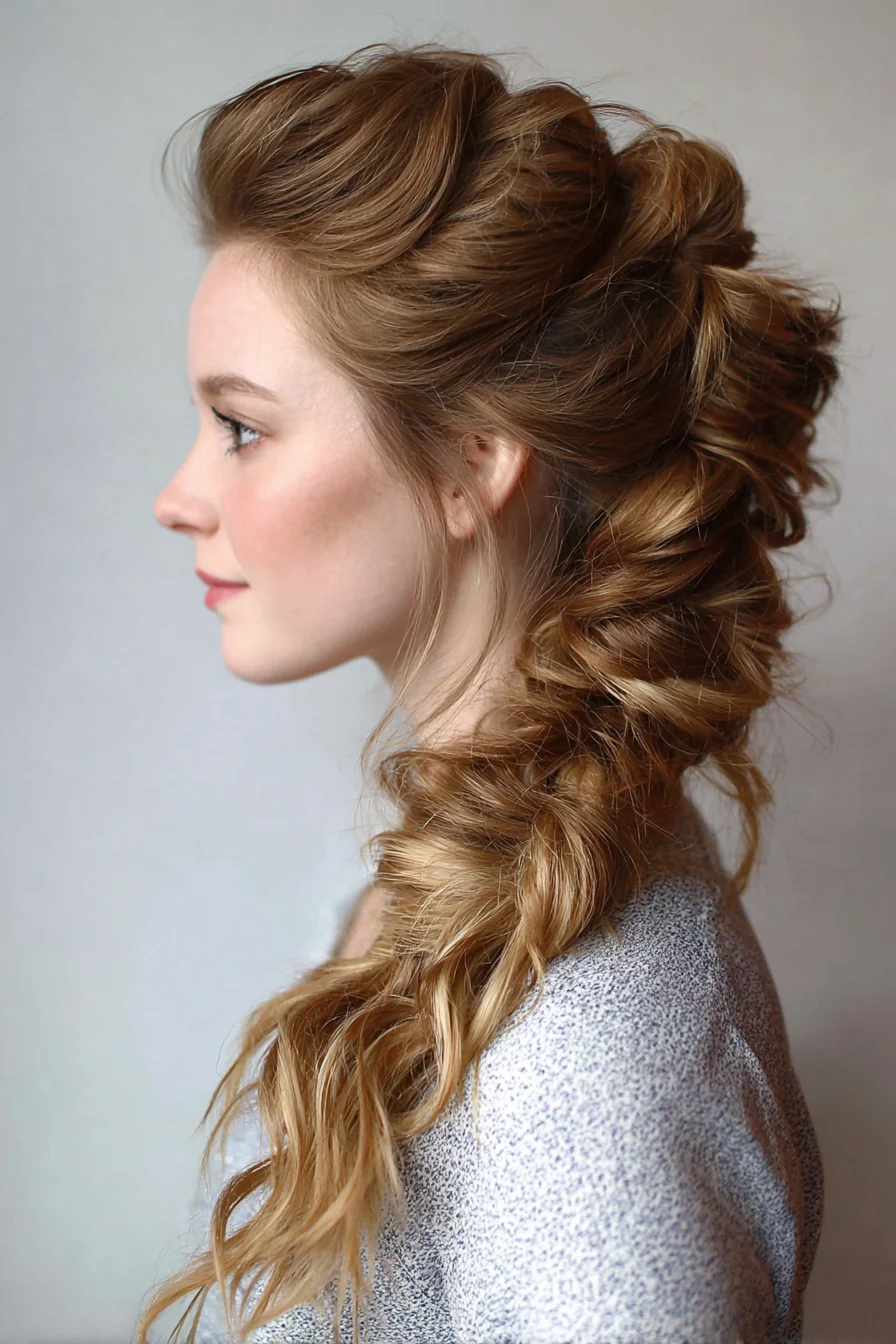 Textured Voluminous Side Braid with Loose Face‑Framing Waves