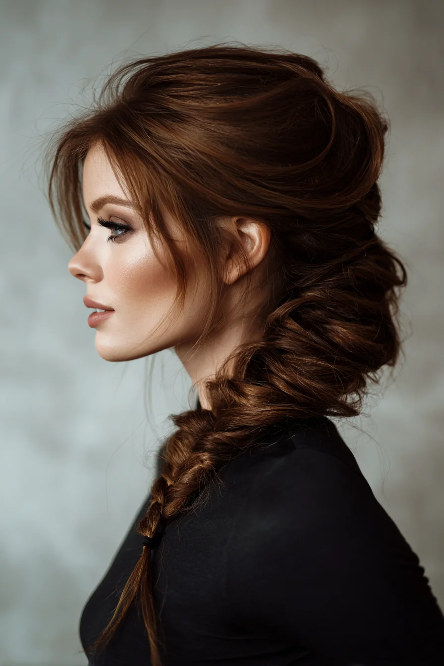 Textured Voluminous Side Fishtail Braid with Face‑Framing Layers