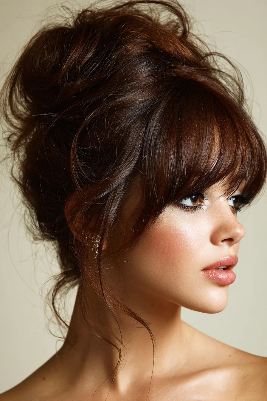 Textured Voluminous Updo with Soft Fringe