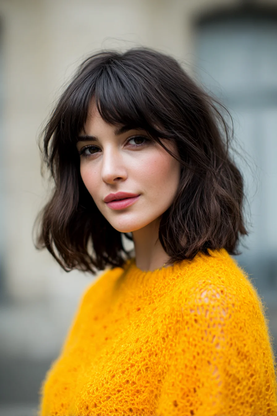 Textured Wavy Bob with Soft Curtain Bangs