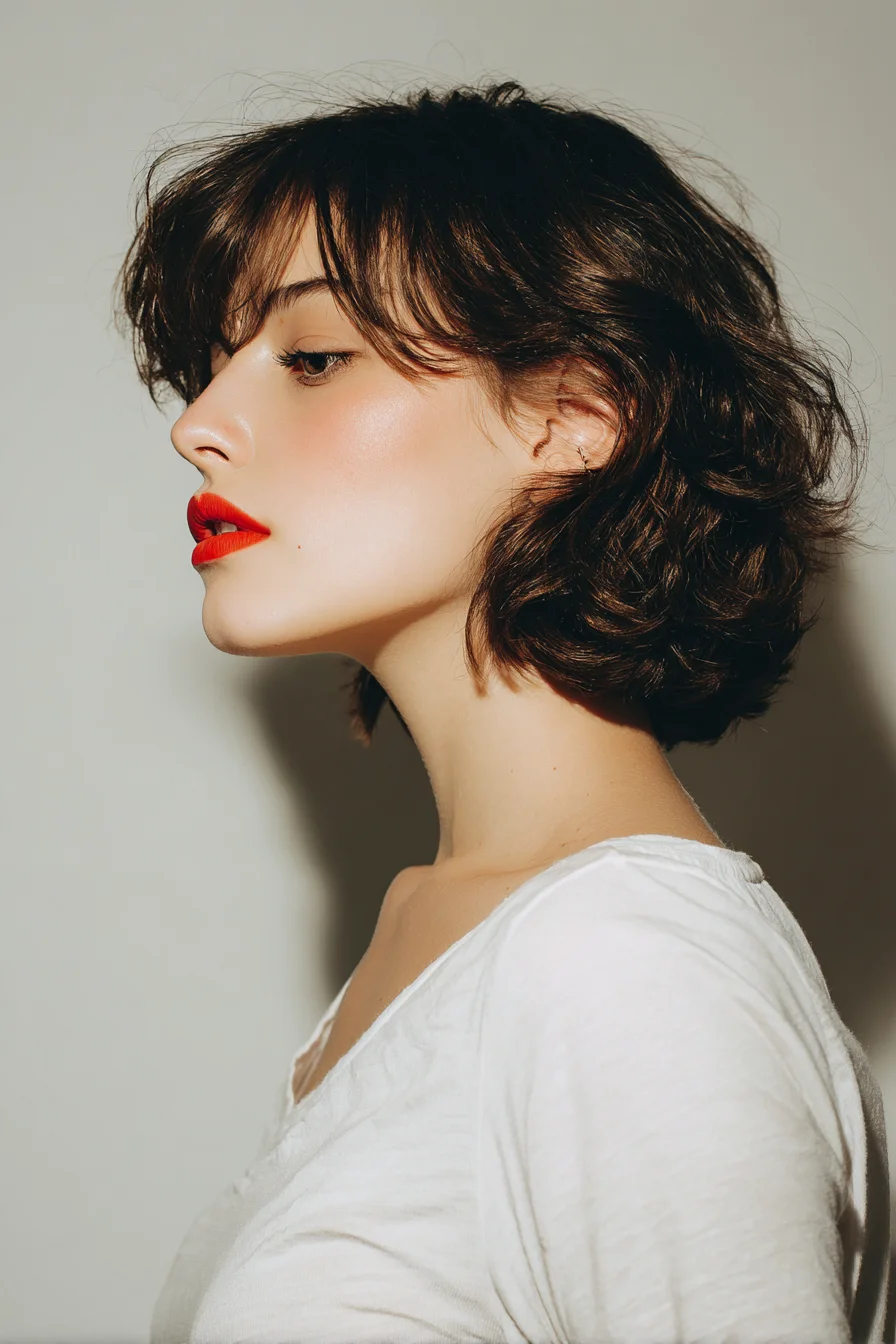 Textured Wavy Bob with Soft Curtain Bangs