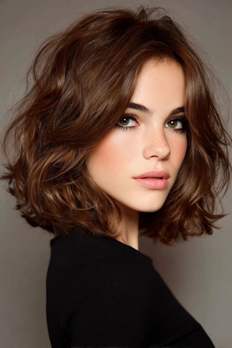 Textured Wavy Chin-Length Bob with Face-Framing Layers
