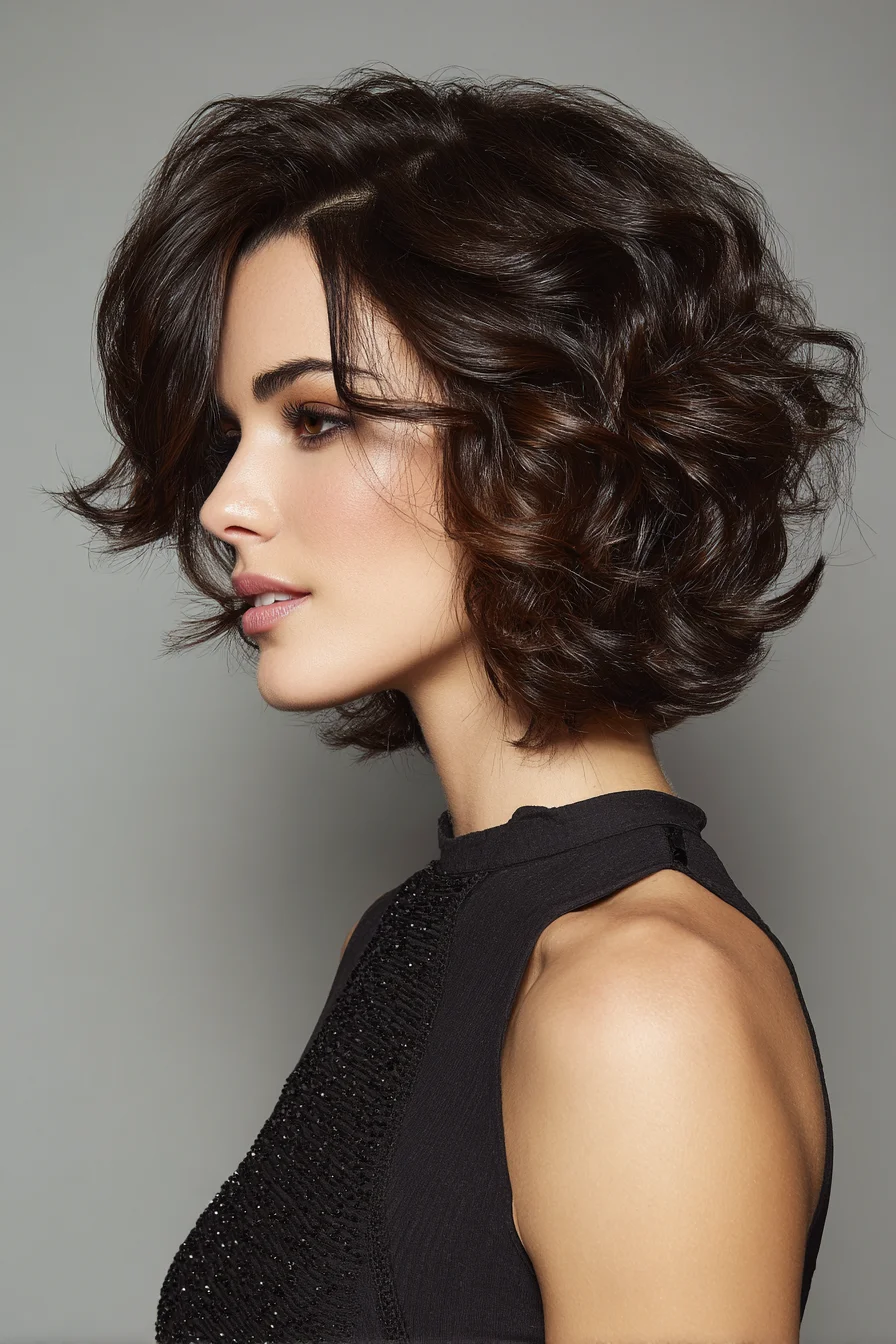 Textured Wavy Chin-Length Bob with Side Part