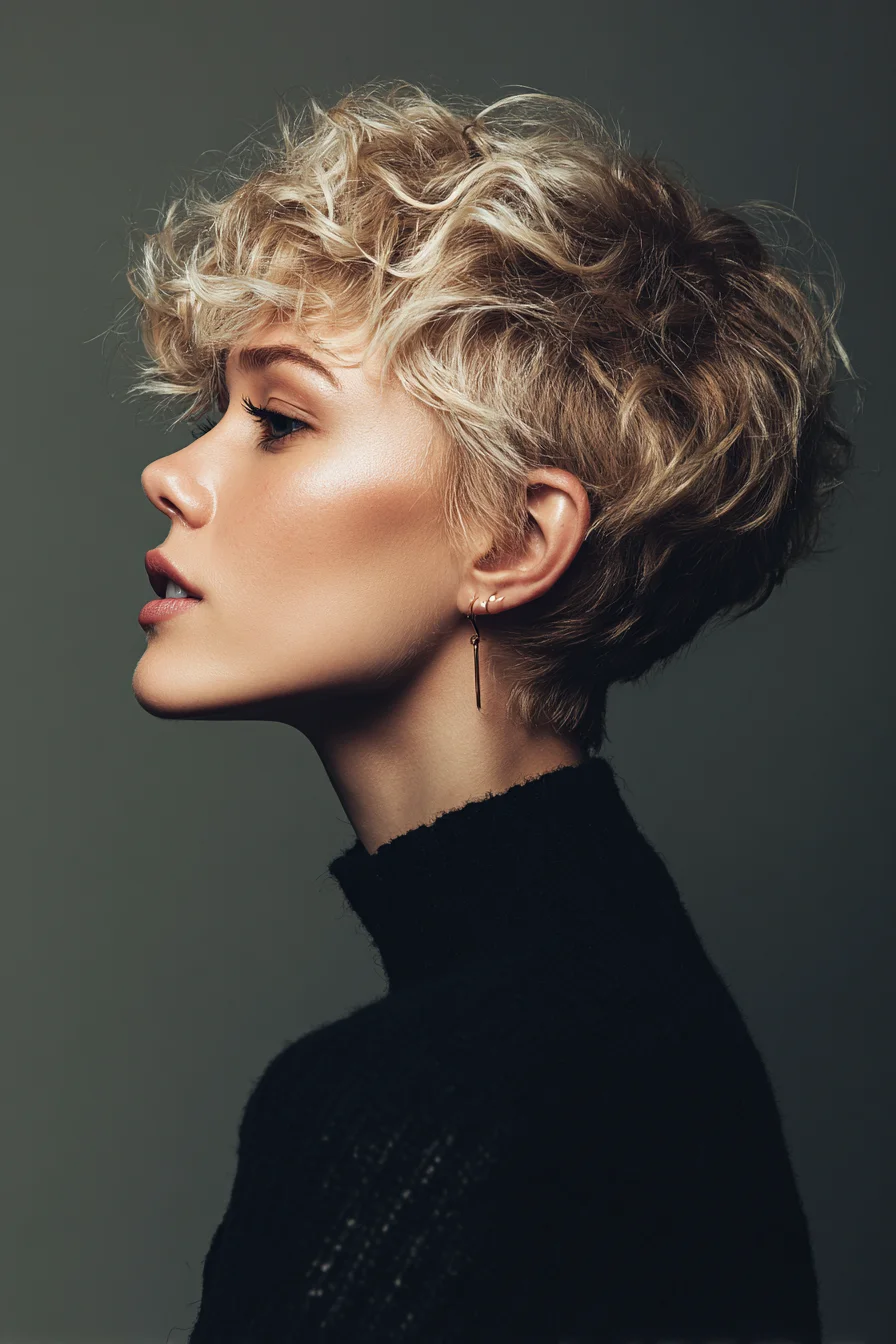 Textured Wavy Pixie Cut — Short Tousled Blonde Pixie with Soft Volume