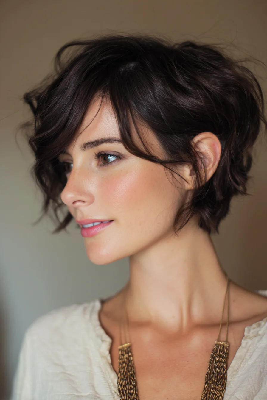 Textured Wavy Short Pixie with Soft Side Fringe