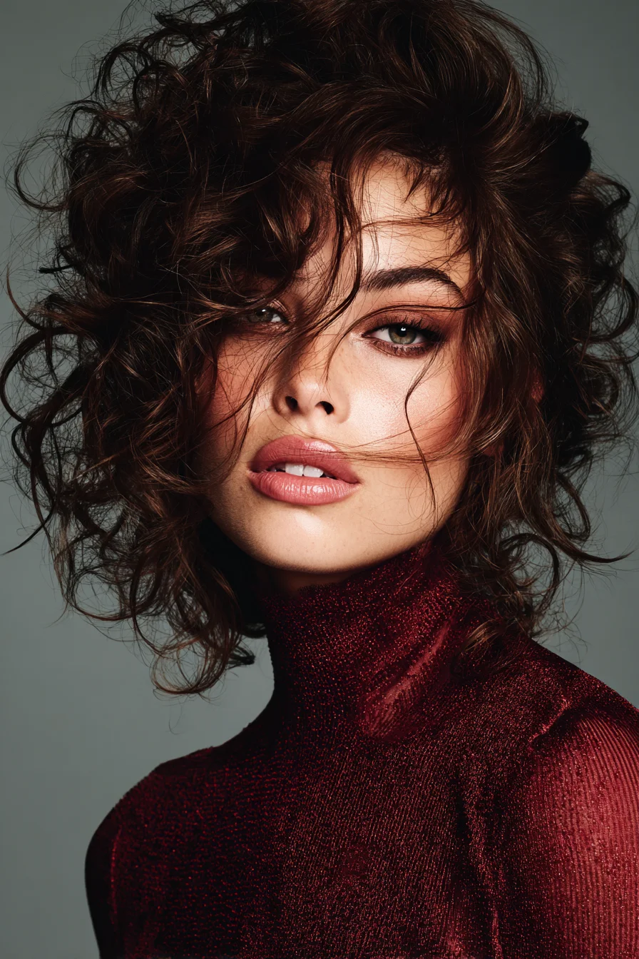 Tousled Textured Curly Bob with Face‑Framing Layers