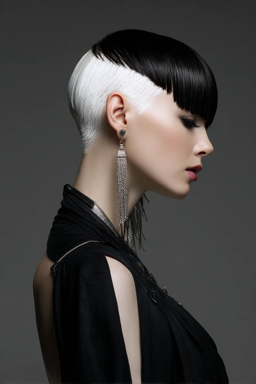 Two‑Tone Precision Bowl Cut with Low Undercut — Black & Platinum Contrast