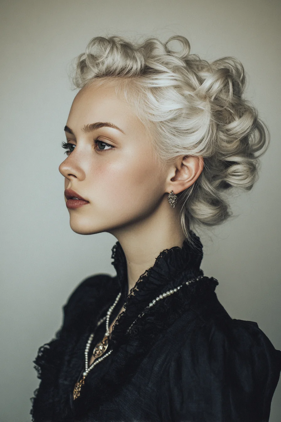 Vintage Curled Updo for Short to Medium Platinum Blonde Hair