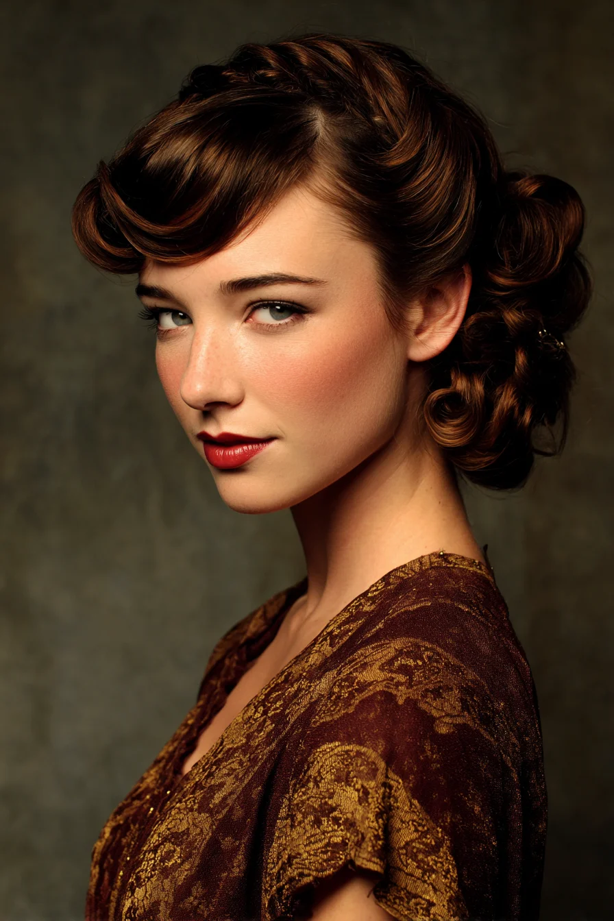 Vintage Finger-Wave Updo with Rolled Bangs