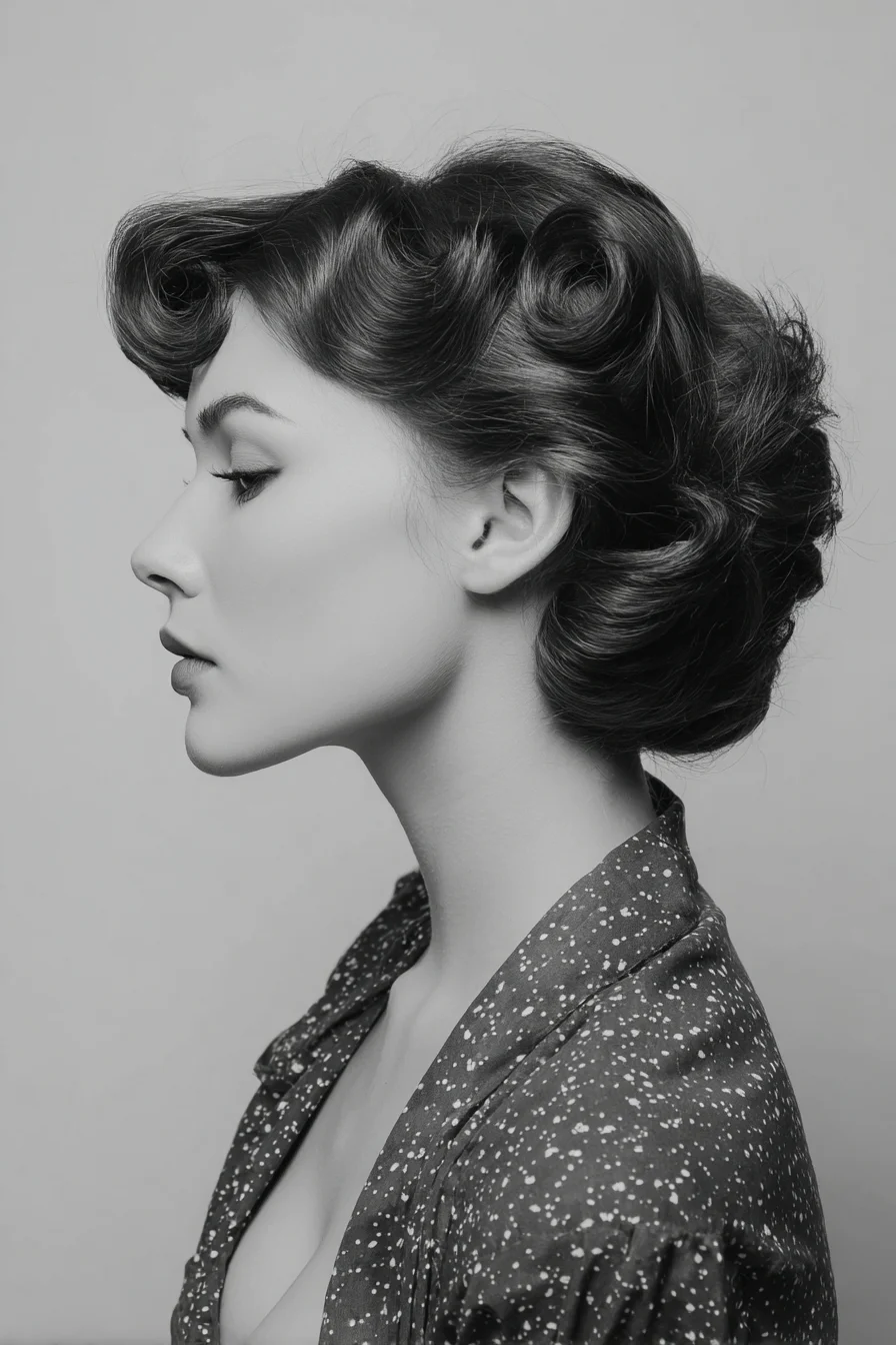 Vintage Finger Waves & Victory Roll Updo for Medium-Length Hair