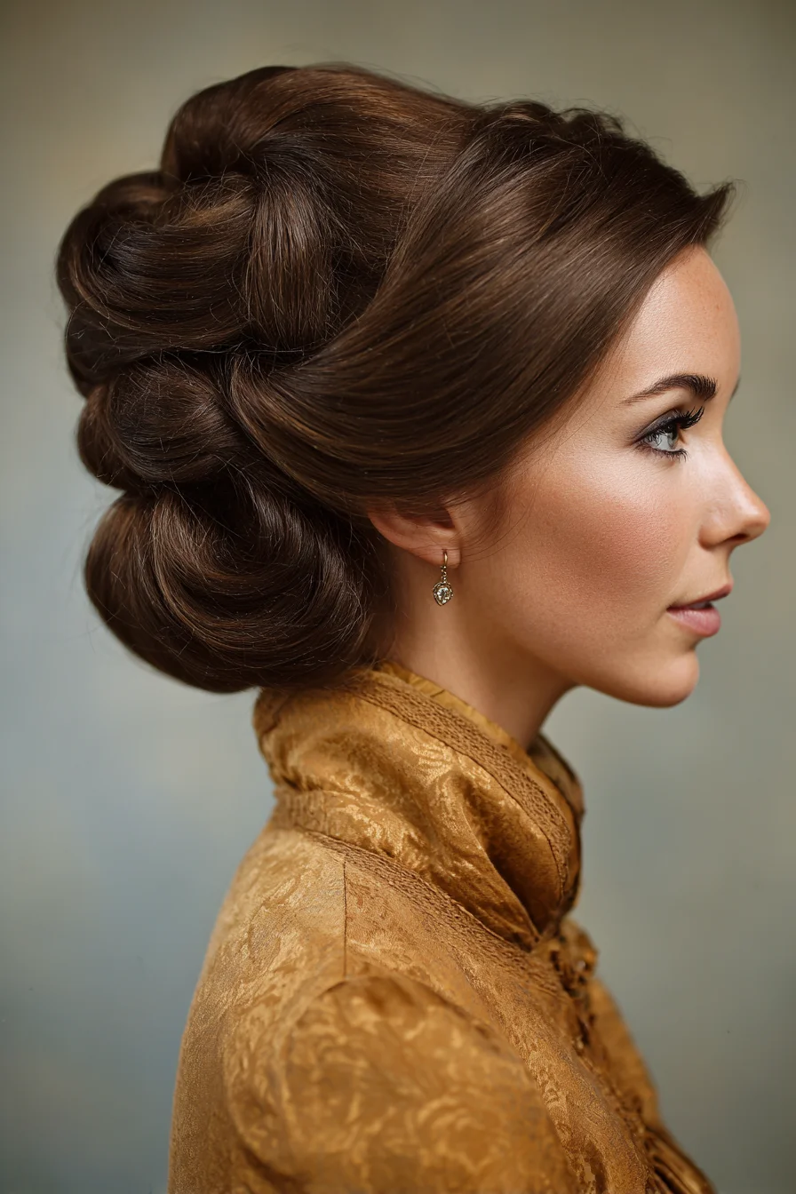 Vintage Rolled Low Updo — Voluminous Chignon for Medium to Thick Hair