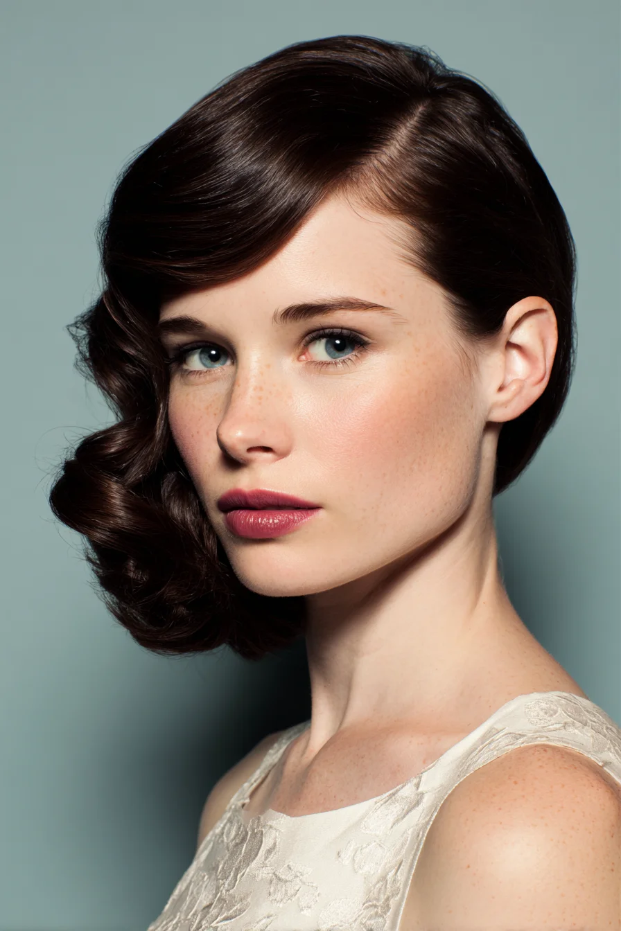 Vintage Side‑Swept Sculpted Wave Bob — Glossy Finger‑Wave Short Hairstyle