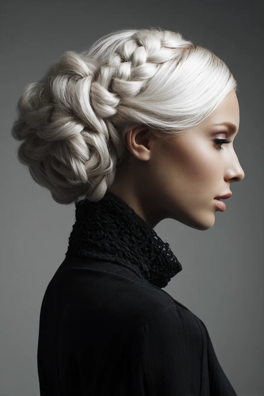 Voluminous Braided Low Bun Updo (Dutch/French Braids)