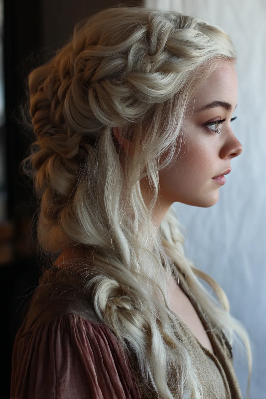 Voluminous Crown Braids with Loose Romantic Waves