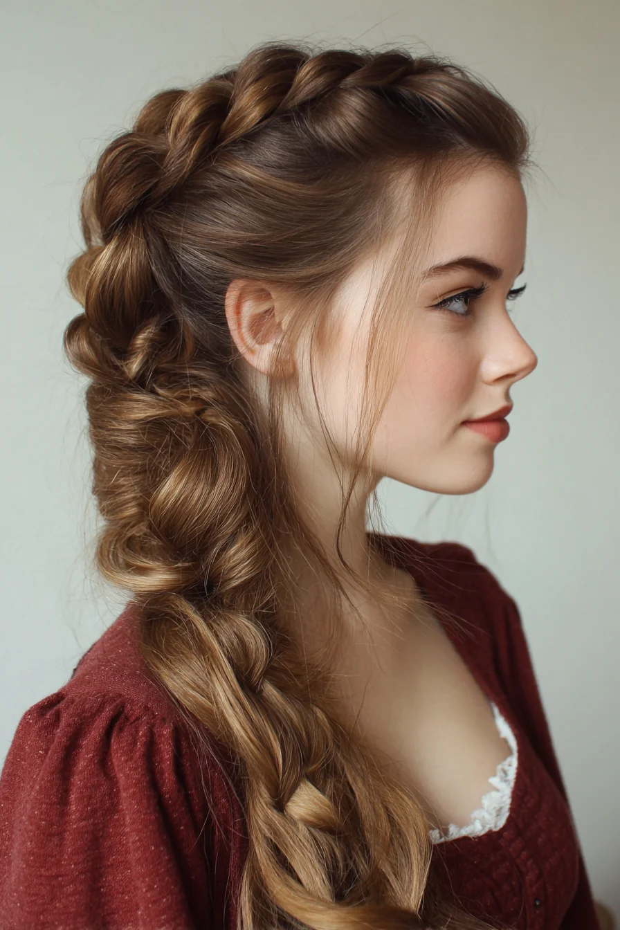 Voluminous Dutch-to-Pull-Through Side Braid with Textured Waves