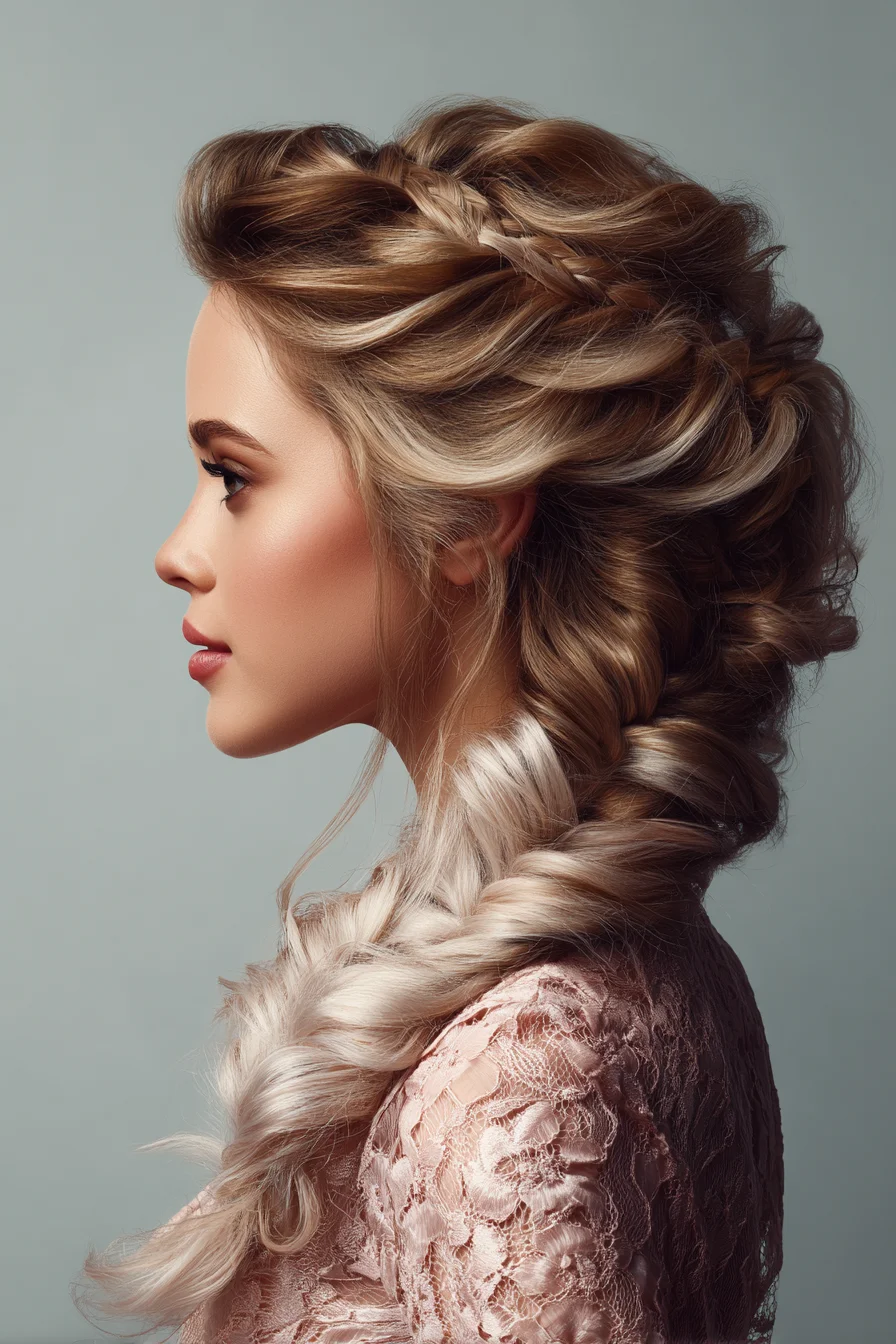 Voluminous Fishtail-Rope Braid with Soft Face‑Framing Waves