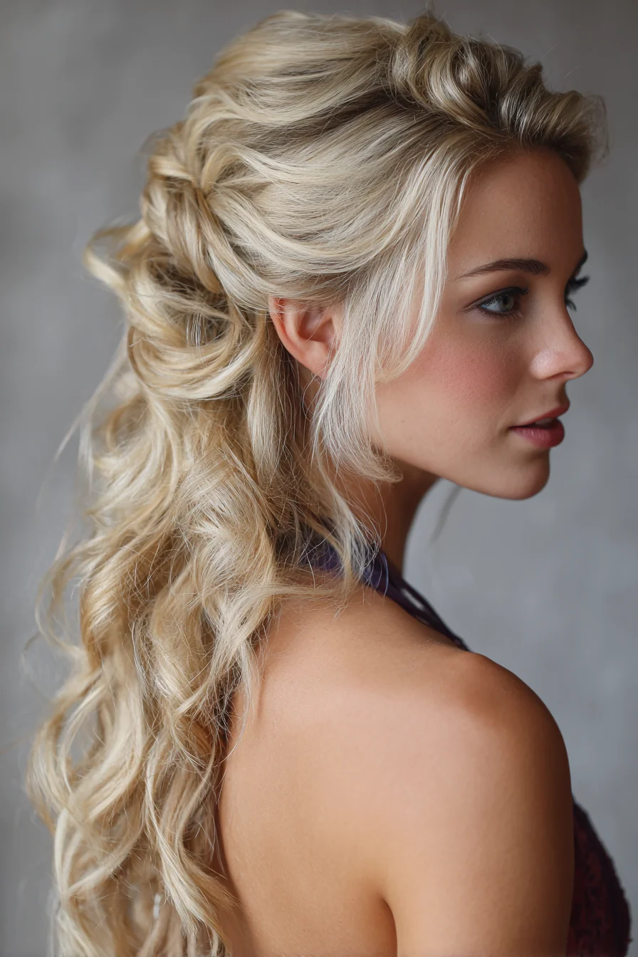 Voluminous Half-Up Twisted Curls — Soft Romantic Half-Pony for Long Hair