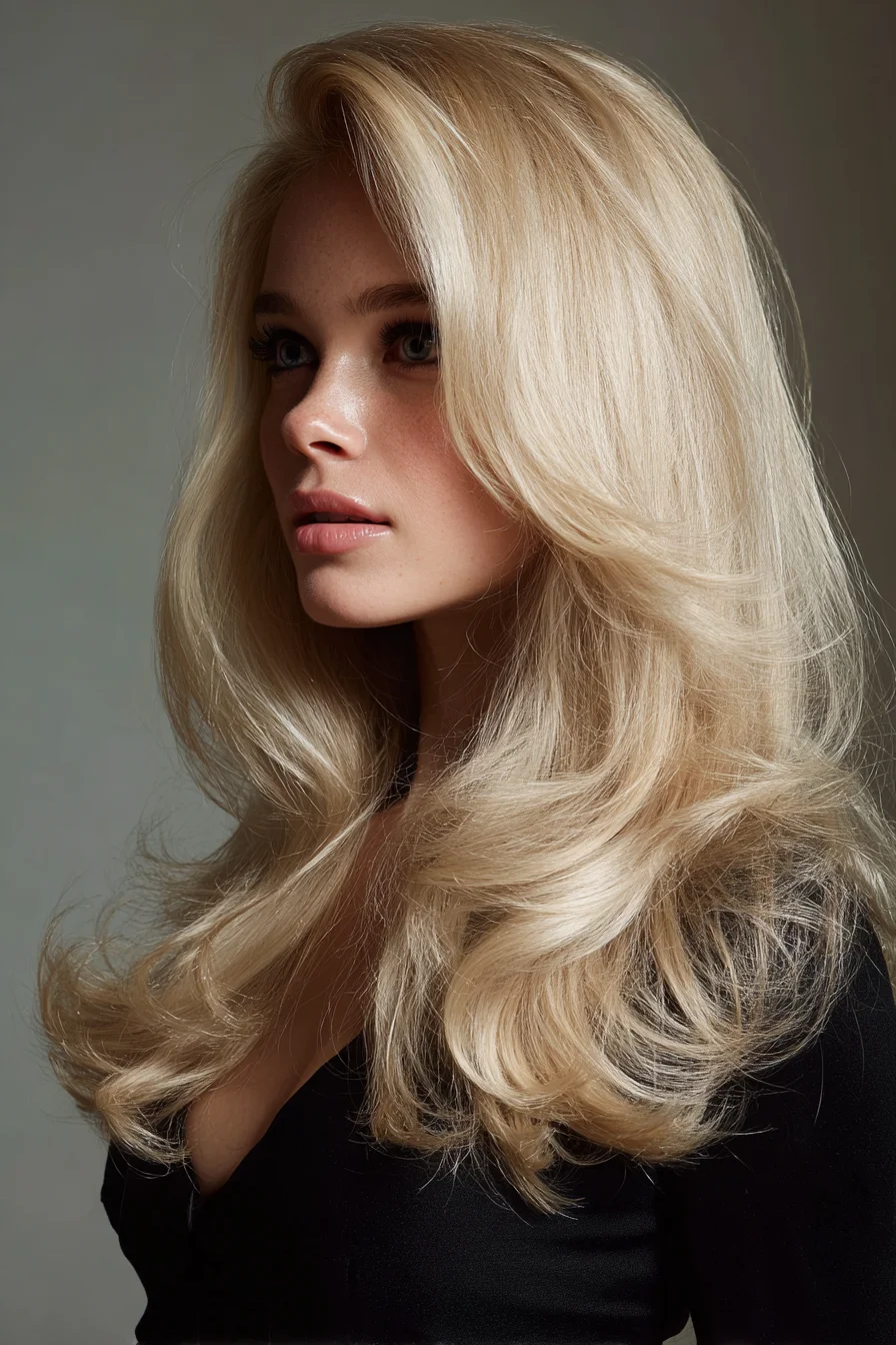 Voluminous Layered Blowout with Face‑Framing Side‑Swept Fringe