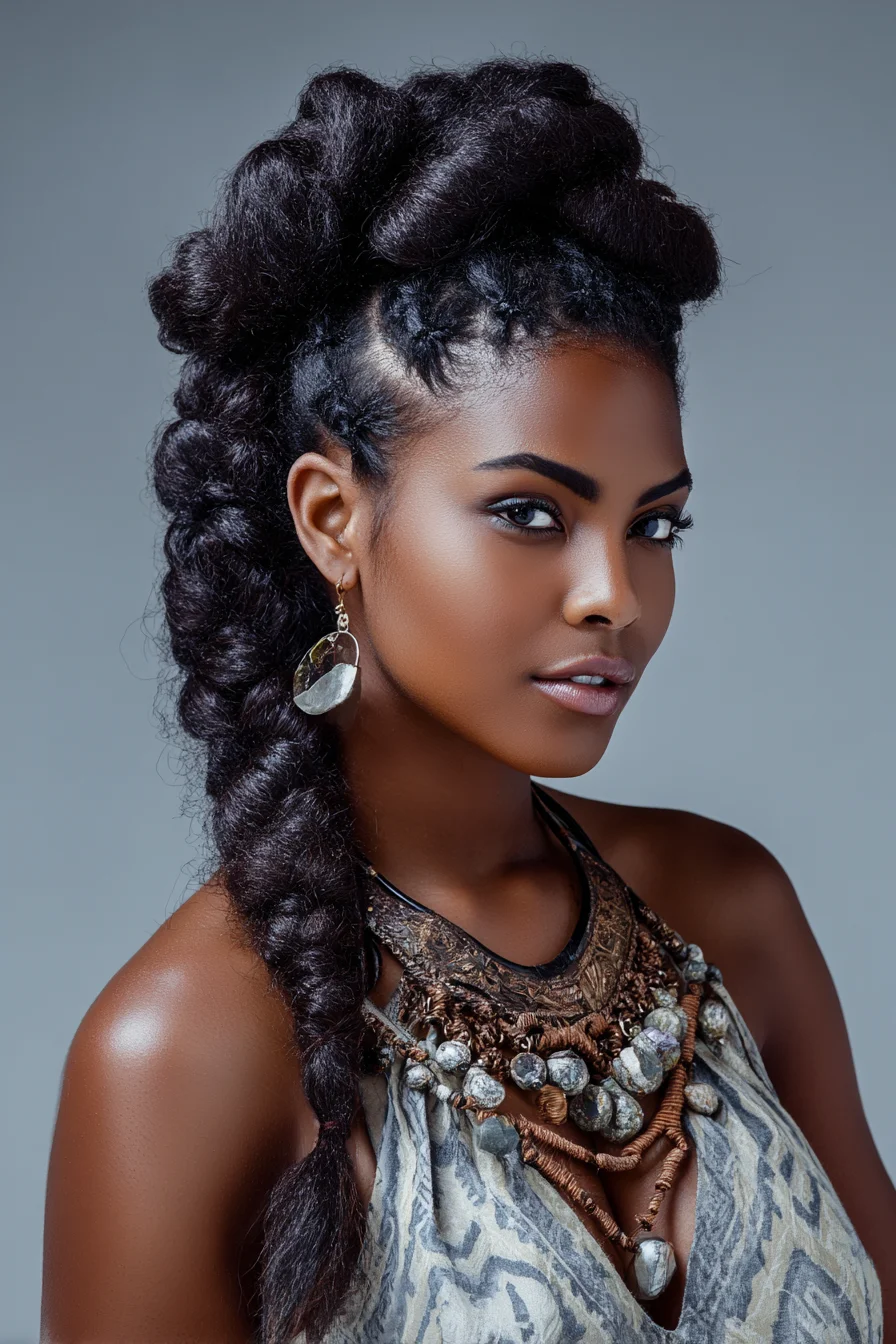 Voluminous Mohawk/Braid Style for Natural 3B–4C Hair (Pancaked Faux-Hawk)