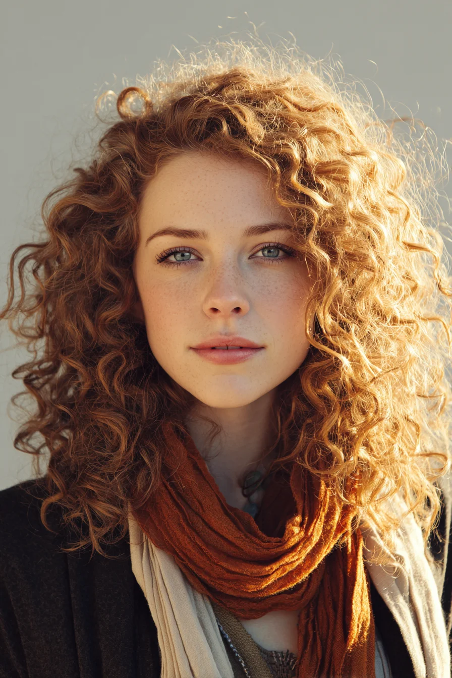Voluminous Natural Red Curly Hair with Defined Ringlets