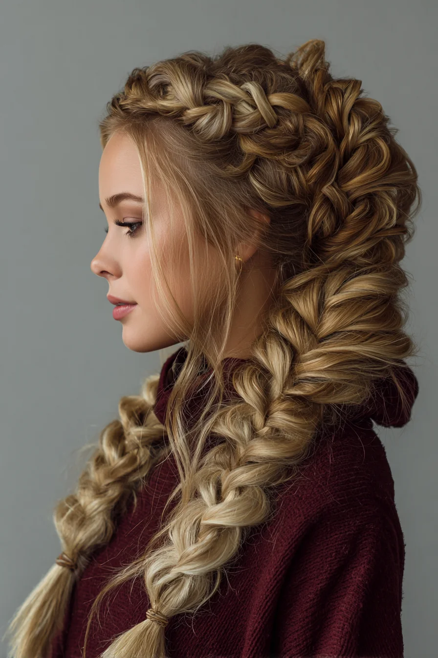 Voluminous Pancake Dutch Double Braids with Crown Detail