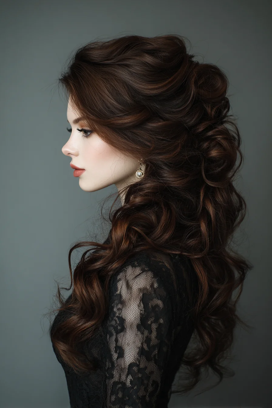 Voluminous Romantic Half-Up Curls for Long Hair