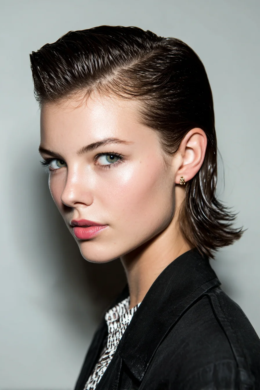 Wet‑Look Slicked-Back Short Cut with Flipped Ends