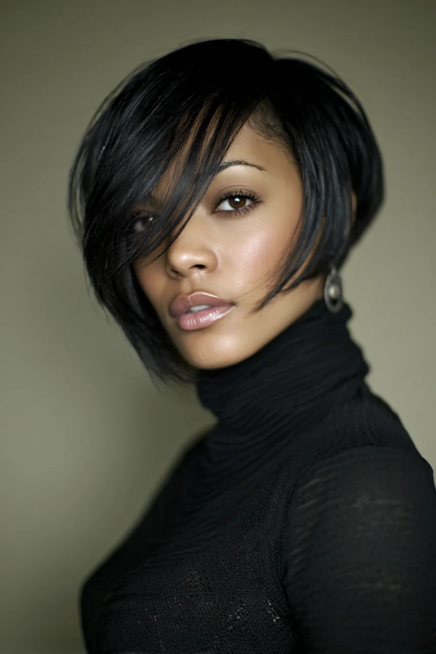 Asymmetrical Textured Bob with Side‑Swept Fringe