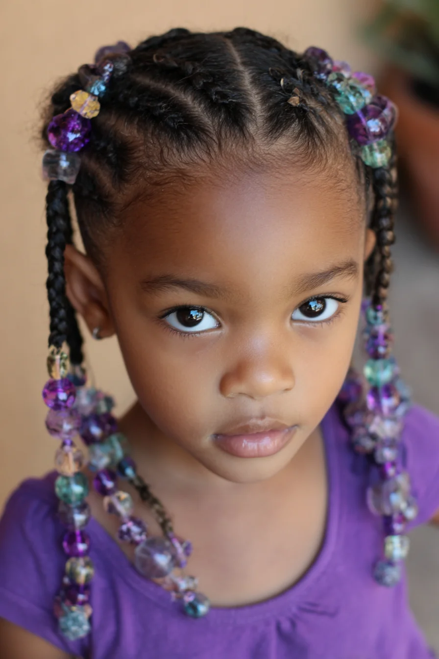 Beaded Straight-Back Cornrows — Small Braids with Colorful Accent Beads
