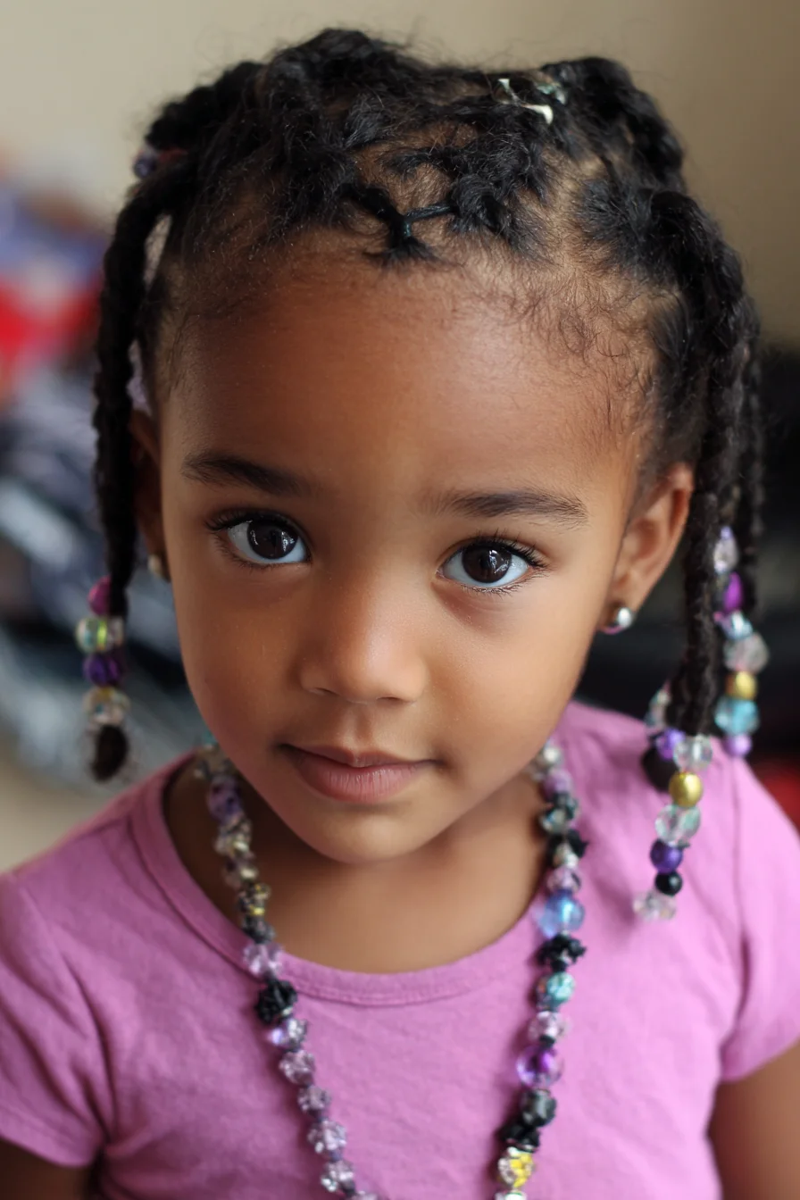 Beaded Two‑Strand Twists with Small Cornrows — Kids Natural Hair