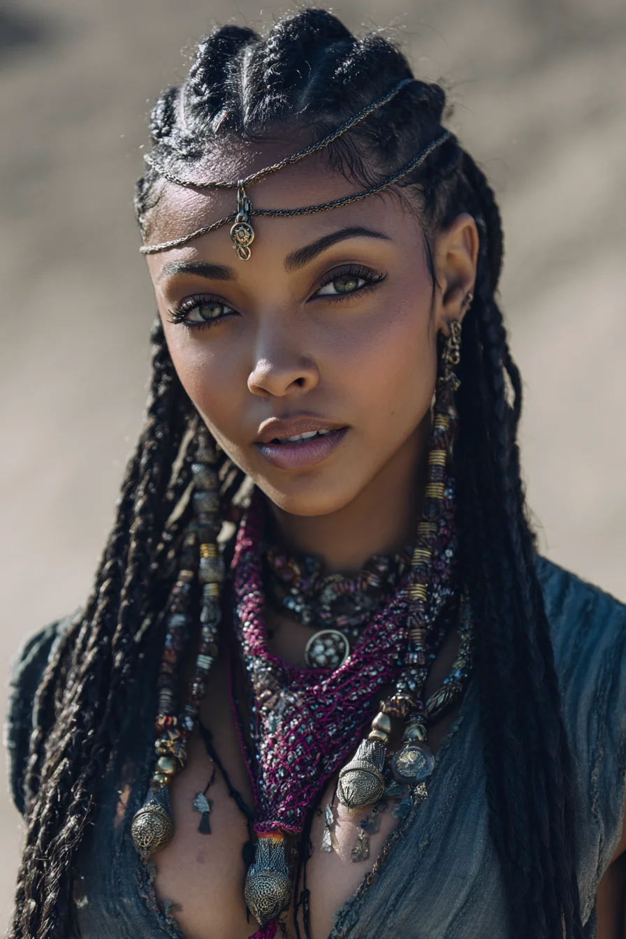 Bohemian Cornrow-to-Twist Braids with Beaded Accents