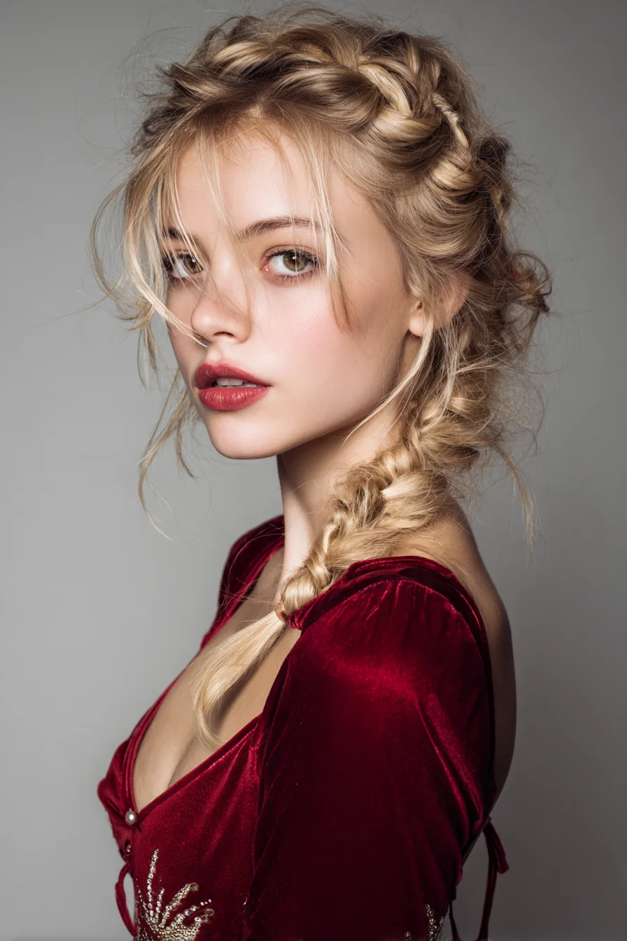 Boho Crown-to-Side Loose Braid with Face‑Framing Tendrils