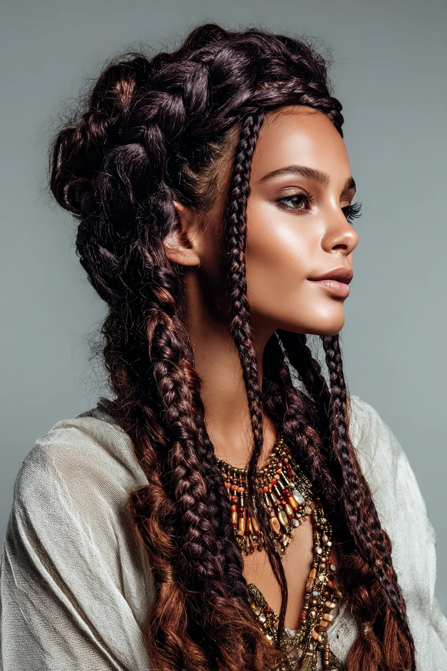 Boho Mixed-Size Braided Updo — Chunky, Micro and Crown Braids