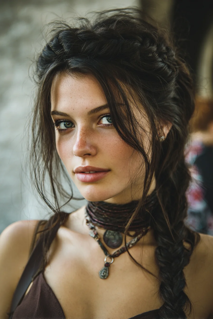 Boho Textured Crown Braid with Loose Side Braid