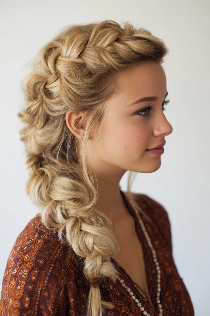 Boho Voluminous Side Dutch Braid for Medium to Thick, Wavy Hair