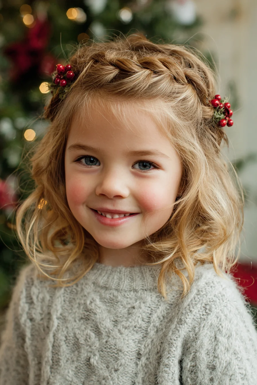 Braided Crown Half-Up with Soft Curls — Kids Holiday Hairstyle