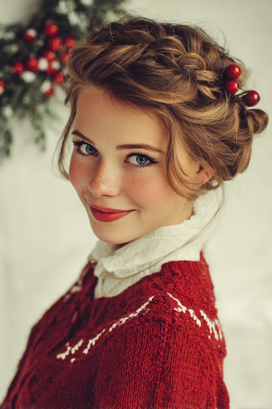 Braided Crown Updo with Soft Tendrils — Romantic Braided Bun