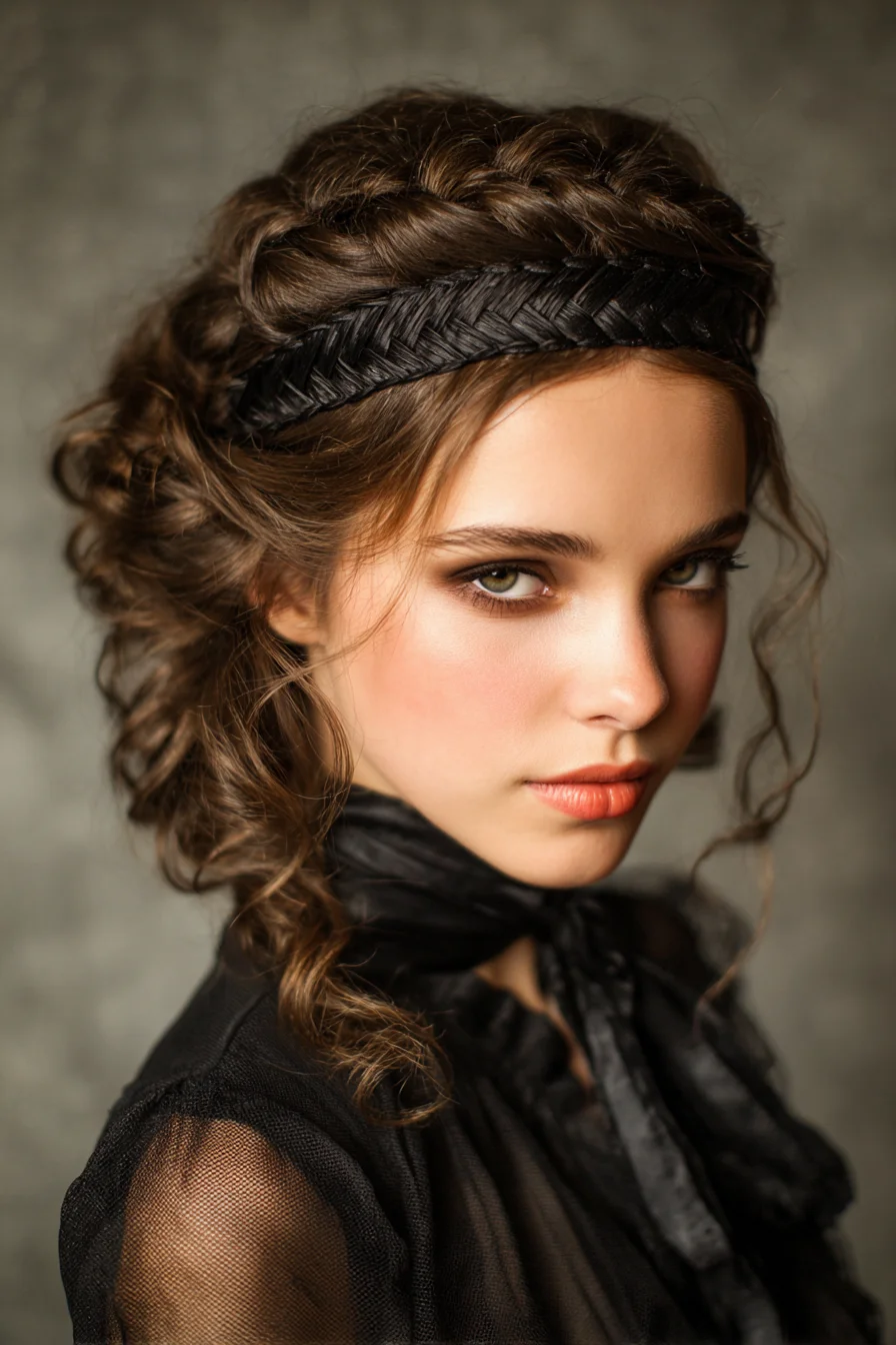Braided Halo Fishtail Headband with Textured Low Updo