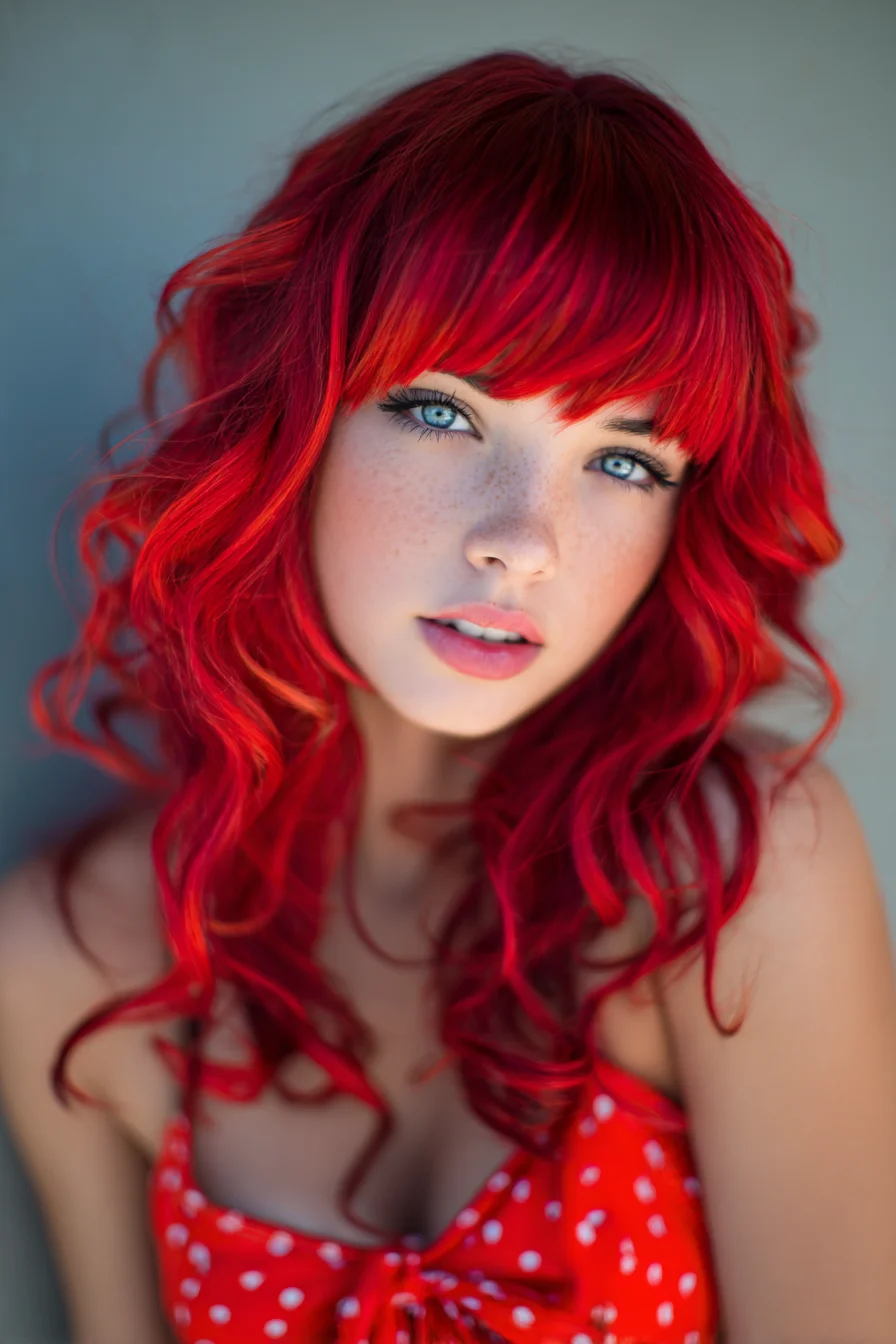 Bright Red Layered Waves with Blunt Fringe