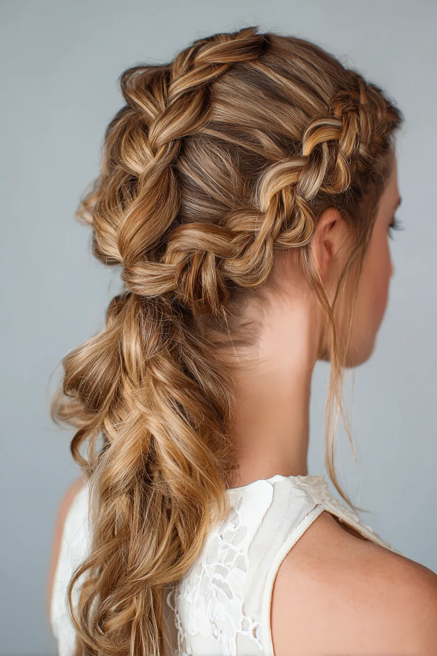 Cascading Double Dutch Braided Ponytail with Textured Waves