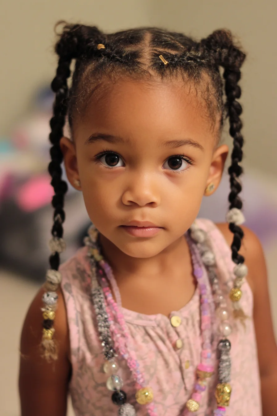 Center-Part Double Cornrows into Long Beaded Braids (Child-Friendly)