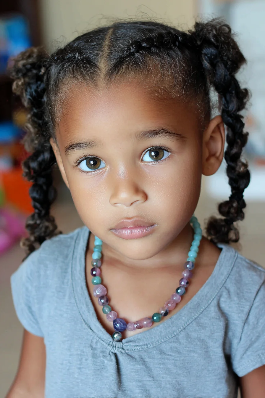 Center-Parted Cornrows into Chunky Braided Pigtails — Curly/Coily Hair